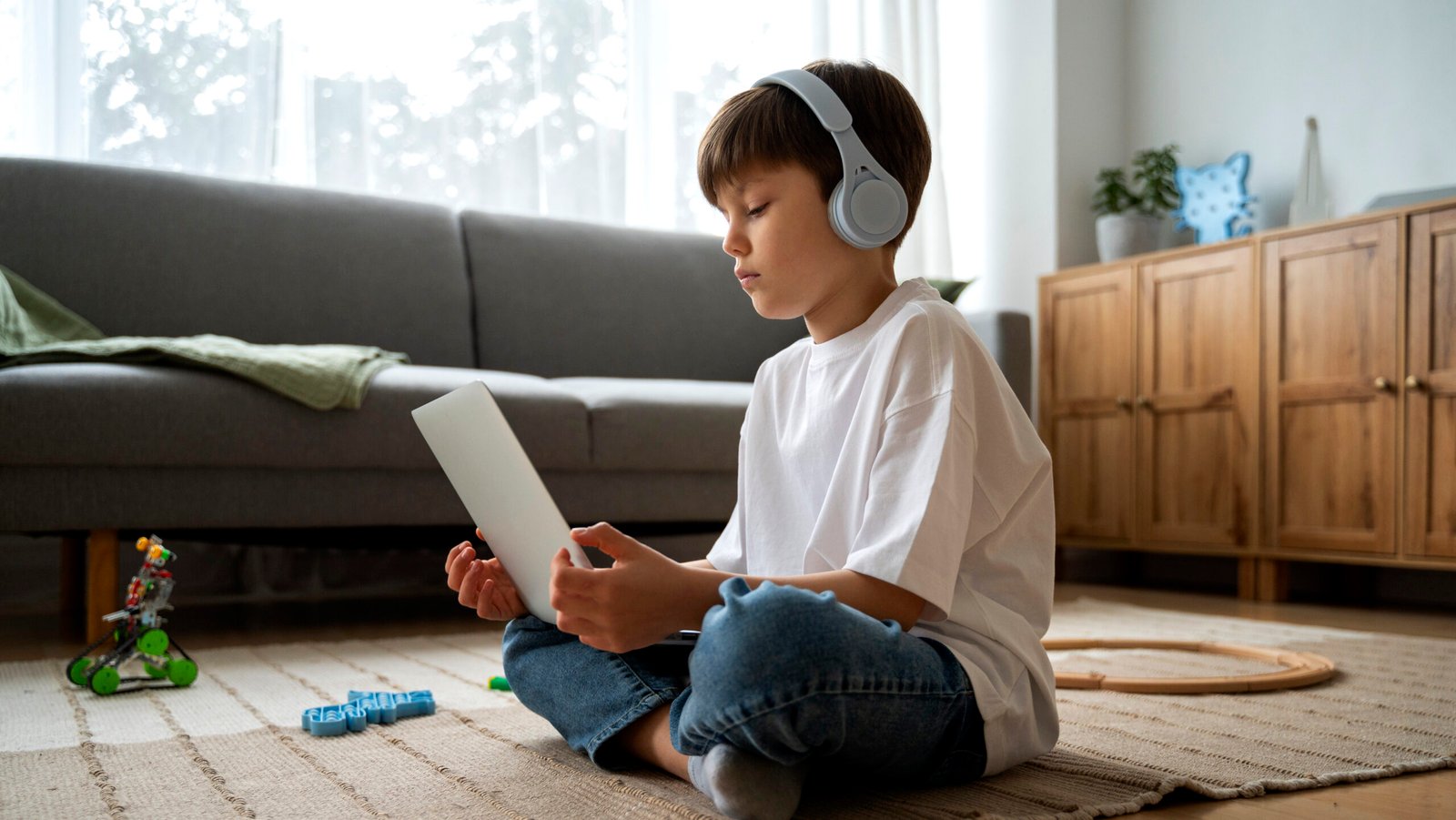 little boy watching films laptop